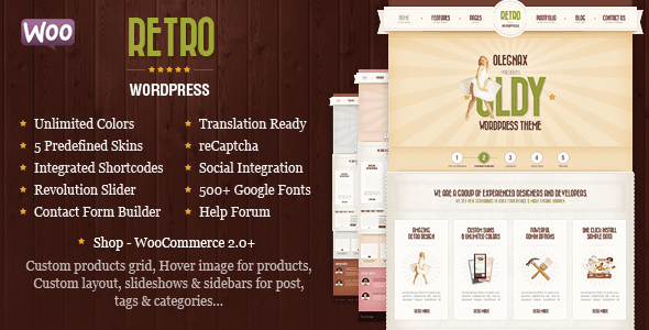 Top WordPress Theme & Website Template: Retro - Vintage WordPress Theme 41 00 preview. large preview |