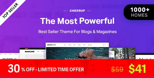 Discover Featured Wordpress template: CheerUp - Blog/Magazine & Travel WordPress 37 preview discount 30 alt. large preview |