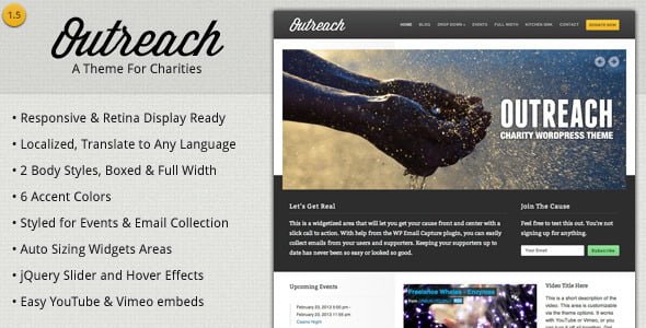 Discover Featured Wordpress template in 2019: Outreach - Charity WordPress Theme 3 01 preview. large preview |