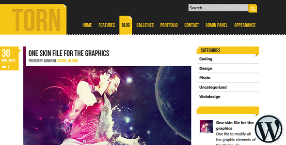 Updated Wordpress Theme: Torn Wordpress 7 01 Home. large preview |