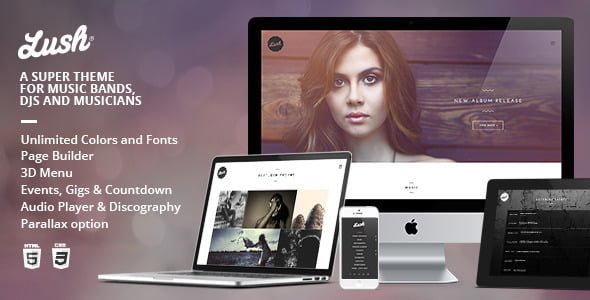Best WordPress Template: Lush - Music Band & Musician WordPress Theme 35 01 banner. large preview |